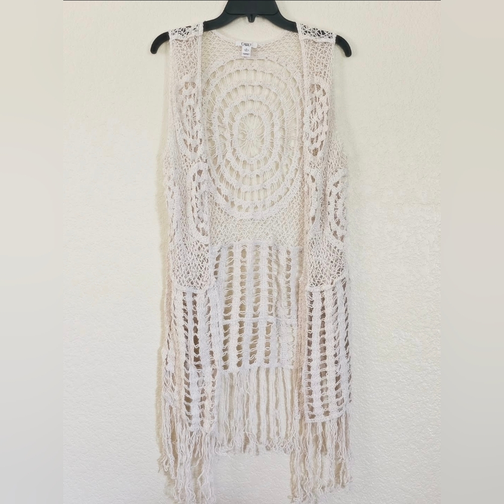 Cato Cream Crochet Fringe Vest